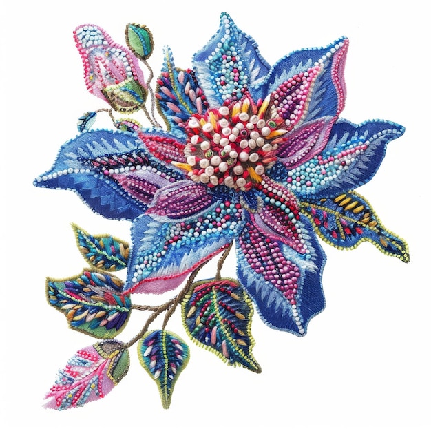 haftowana tkanina z kwiatowym motywem